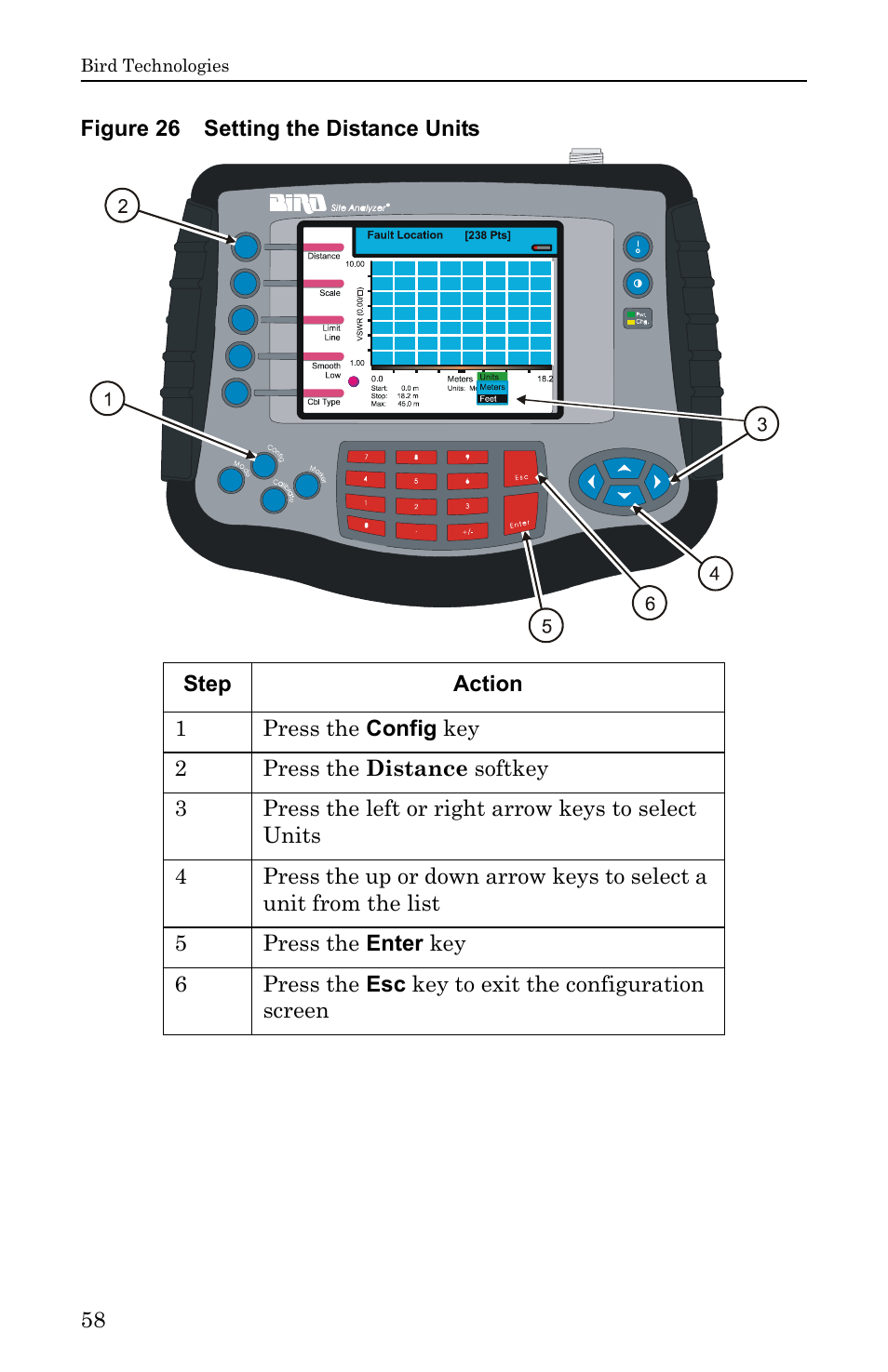Figure 26 setting the distance units | Bird Technologies SA-6000EX User Manual | Page 74 / 162