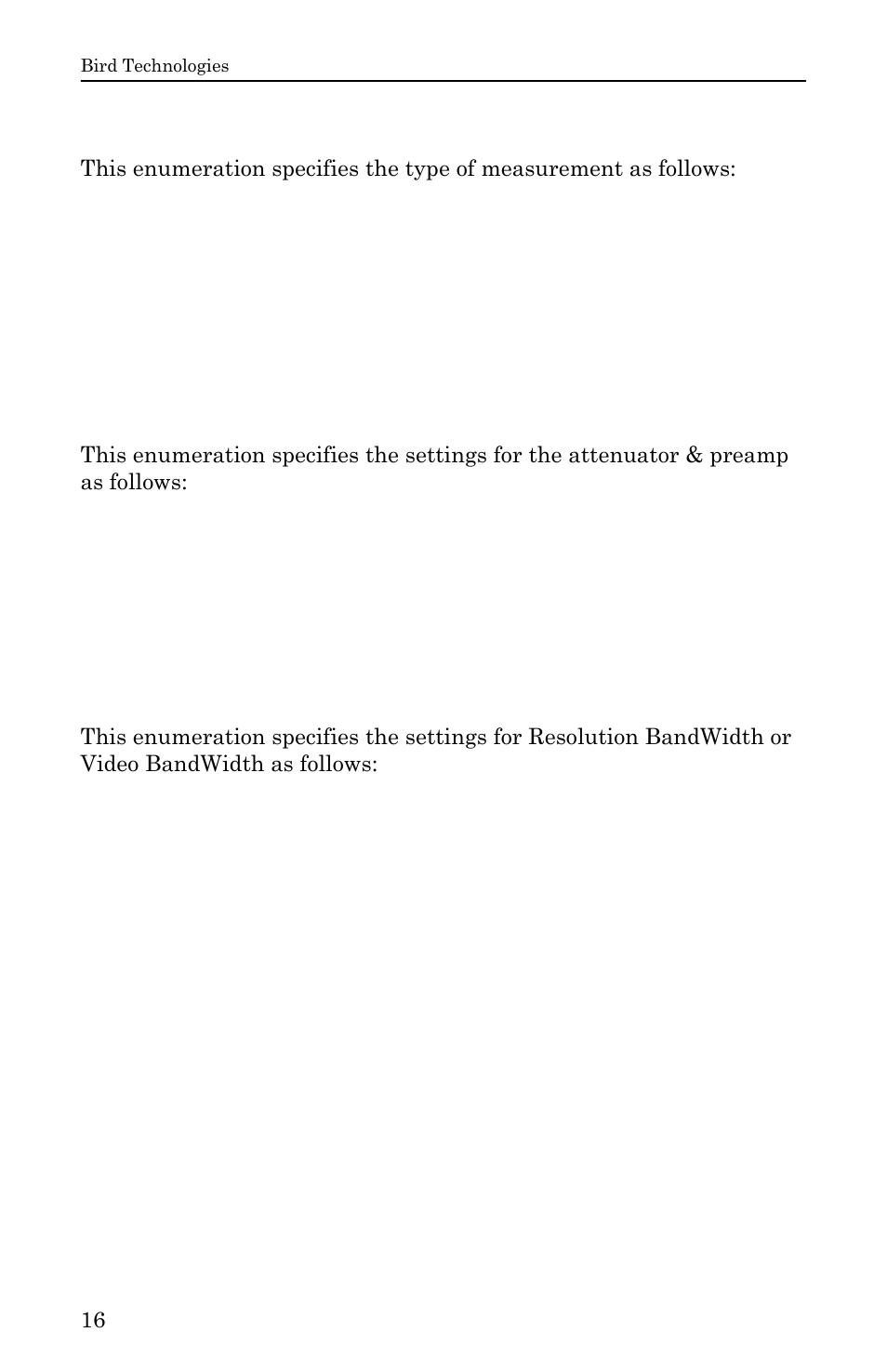 Shsameasureid enumeration, Shsapreampattensettings enumeration, Shsabwsettings enumeration | Bird Technologies SignalHawk User Manual | Page 28 / 38