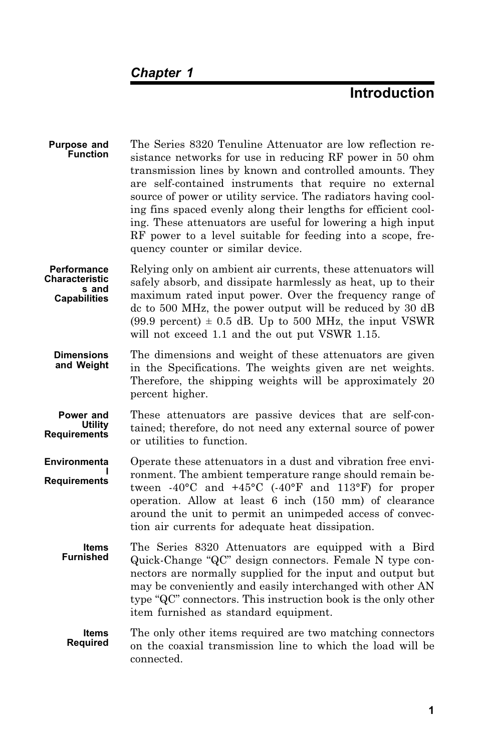 Introduction, Chapter 1 | Bird Technologies 8320 User Manual | Page 11 / 28