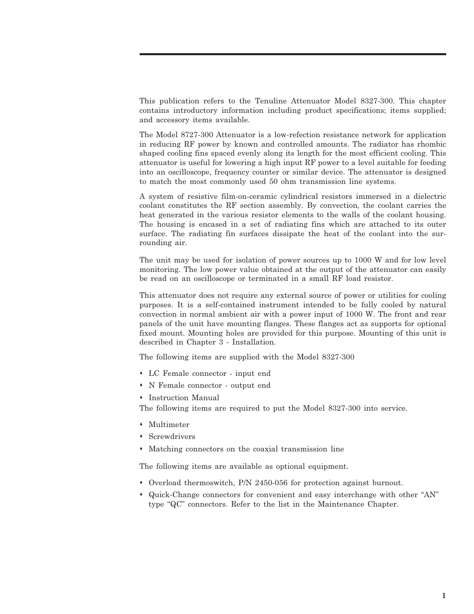 Introduction, Chapter 1 | Bird Technologies 8327-300 User Manual | Page 11 / 27