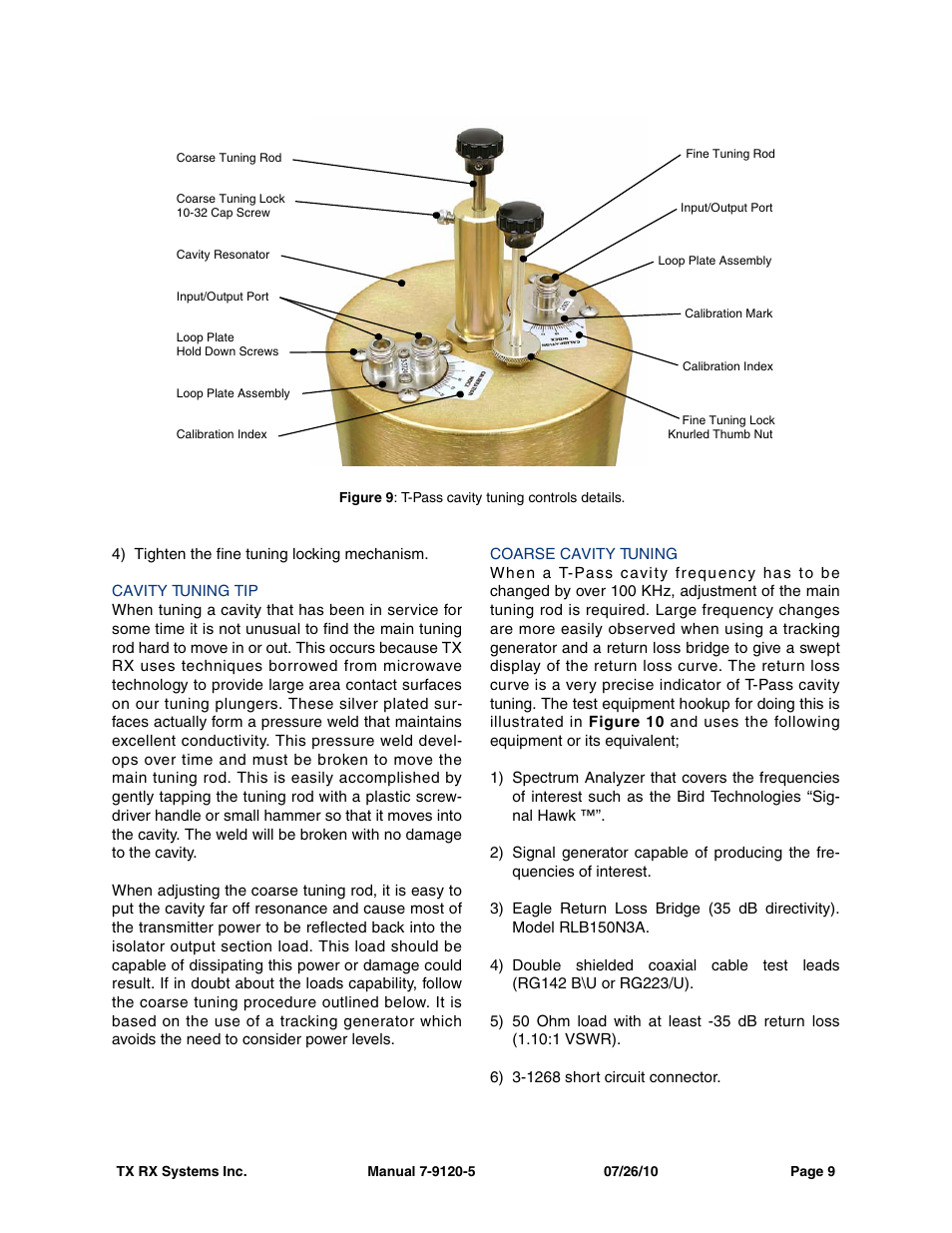 Cavity tuning tip, Coarse cavity tuning | Bird Technologies 73-67-25 Series User Manual | Page 15 / 32