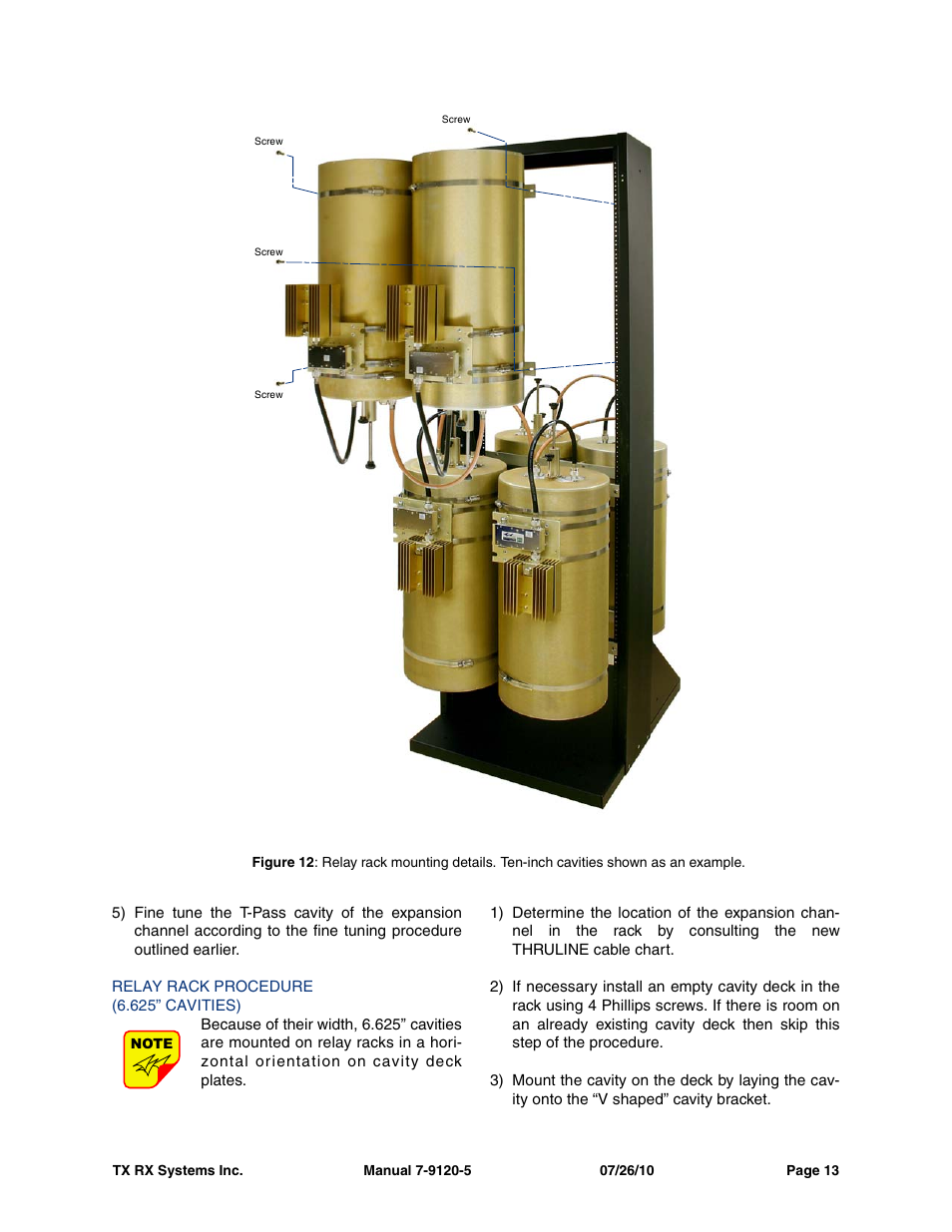 Relay rack procedure, 625” cavities) | Bird Technologies 73-67-25 Series User Manual | Page 19 / 32
