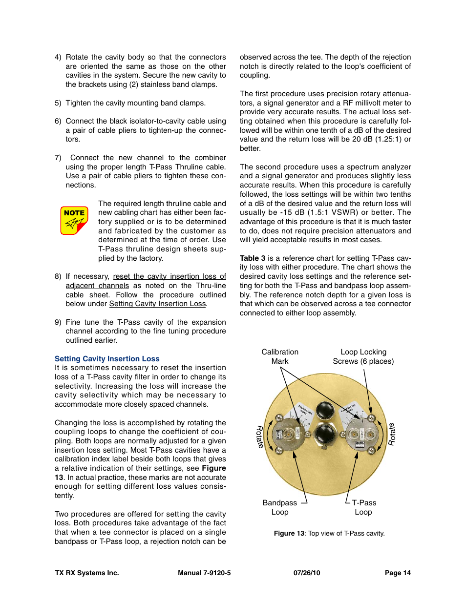 Setting cavity insertion loss | Bird Technologies 73-67-25 Series User Manual | Page 20 / 32