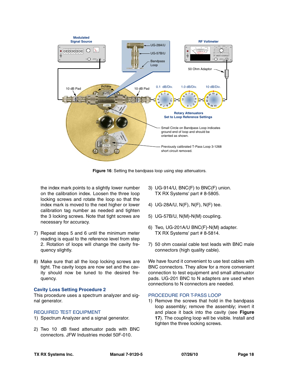 Cavity loss setting procedure 2, Required test equipment, Procedure for t-pass loop | Bird Technologies 73-67-25 Series User Manual | Page 24 / 32