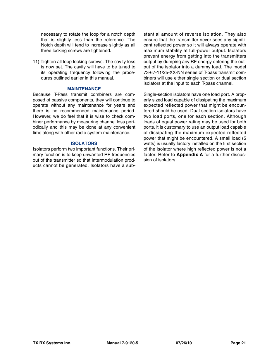 Maintenance, Isolators | Bird Technologies 73-67-25 Series User Manual | Page 27 / 32