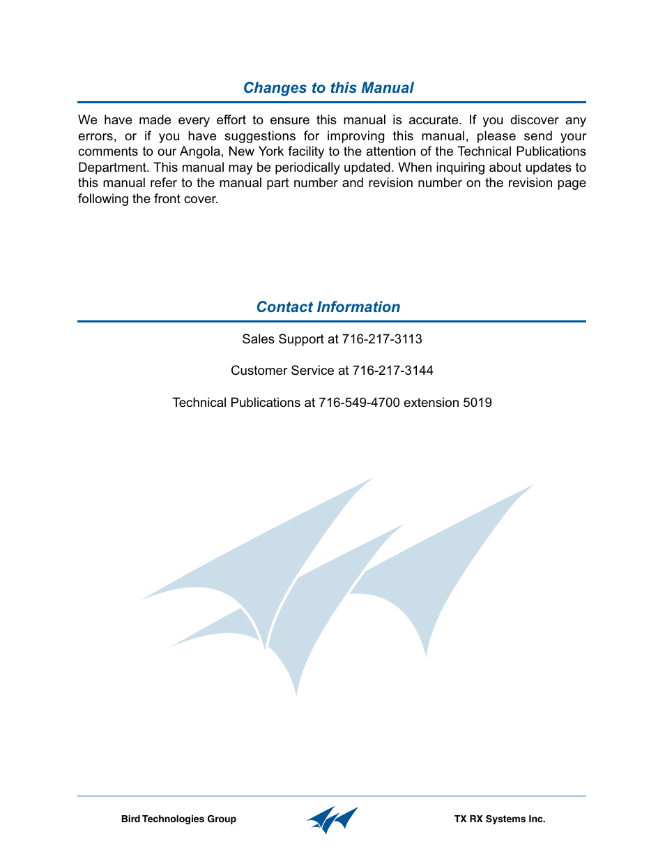 Contact information changes to this manual | Bird Technologies 21-87A-11-xx-T Series-Manual User Manual | Page 4 / 36