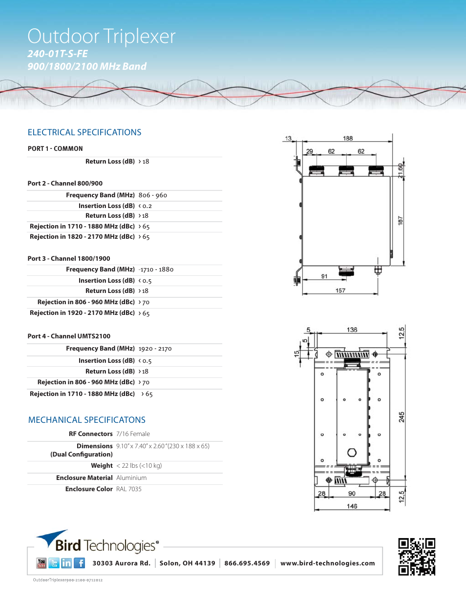 Outdoor triplexer | Bird Technologies 240-01-T-S-FE User Manual | Page 2 / 2