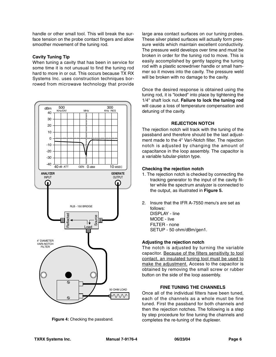 Cavity tuning tip, Rejection notch, Checking the rejection notch | Adjusting the rejection notch, Fine tuning the channels | Bird Technologies 28-88-04B User Manual | Page 10 / 20