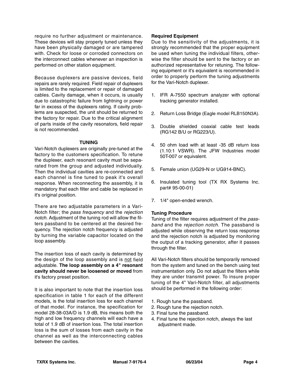 Tuning, Required equipment, Tuning procedure | Bird Technologies 28-88-04B User Manual | Page 8 / 20