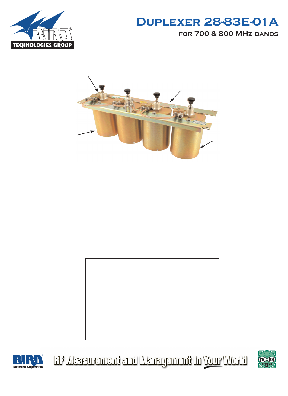Bird Technologies 28-83E-01A User Manual | 1 page