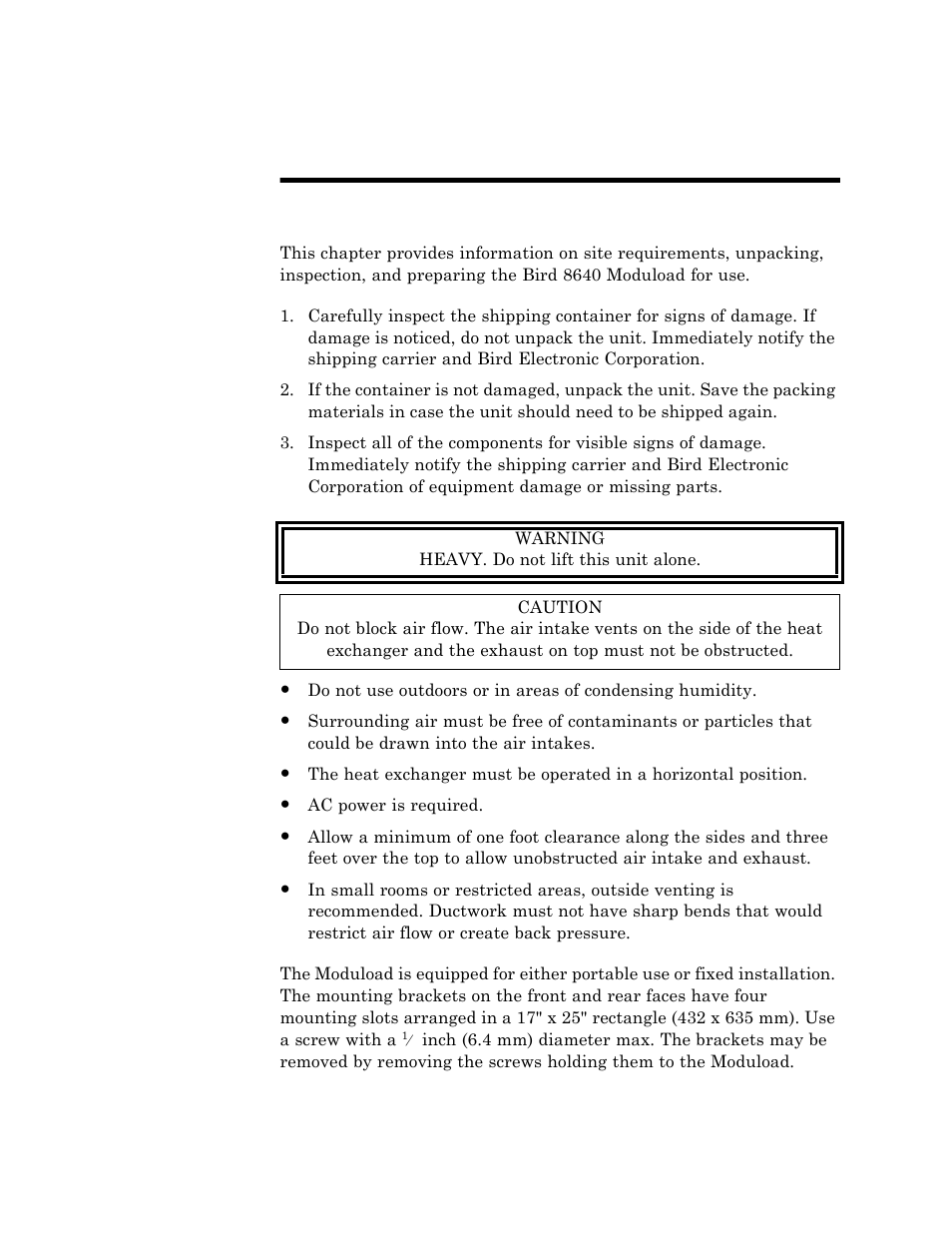 Chapter 3 installation | Bird Technologies 8640B Series User Manual | Page 16 / 44