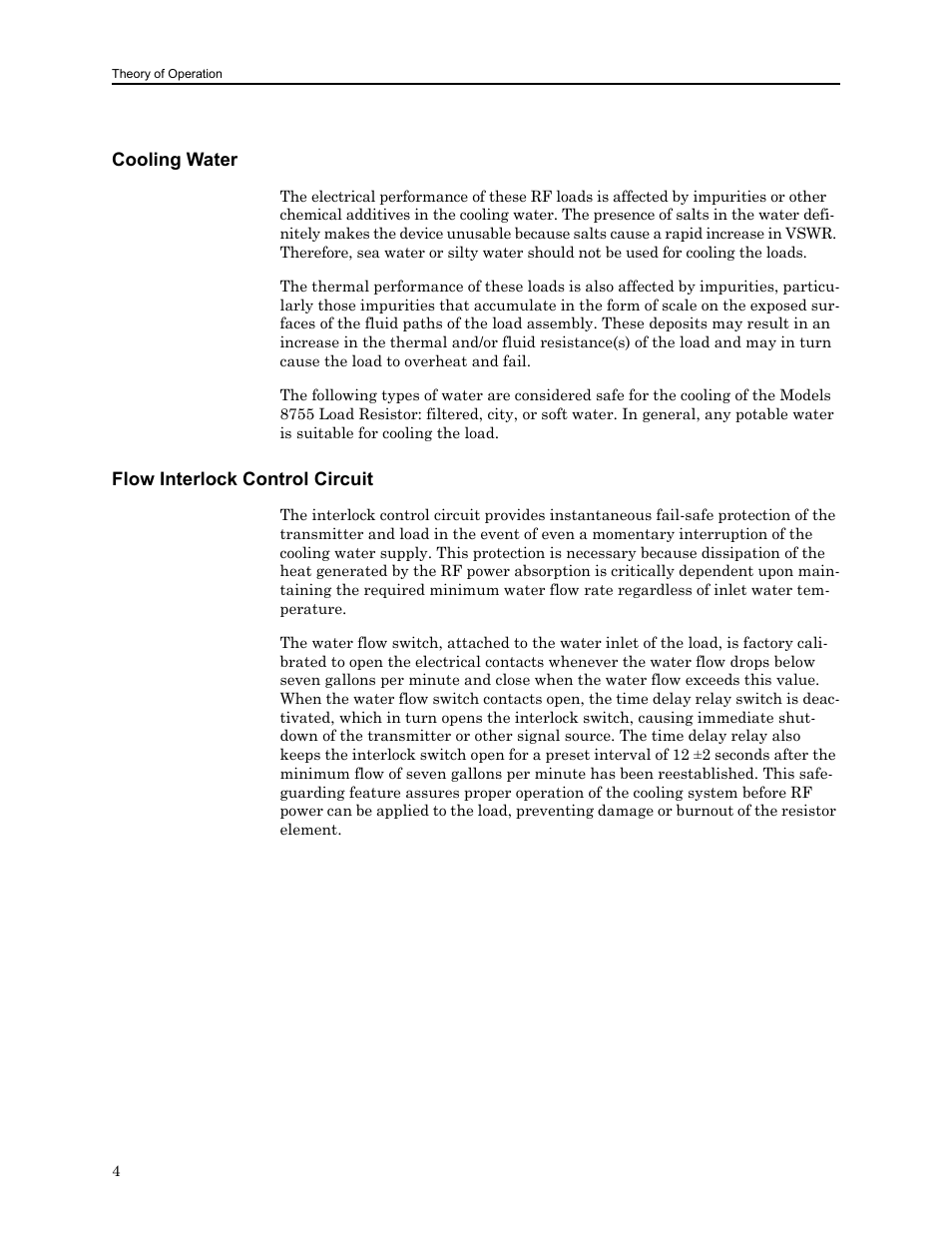 Cooling water, Flow interlock control circuit, Cooling water flow interlock control circuit | Bird Technologies 8750 Series User Manual | Page 14 / 32