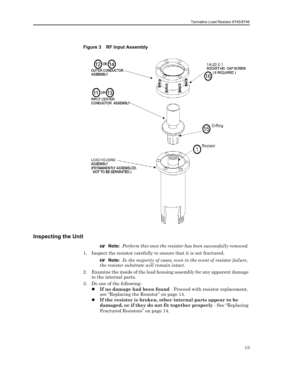 Figure 3 rf input assembly, Inspecting the unit | Bird Technologies 8750 Series User Manual | Page 23 / 32