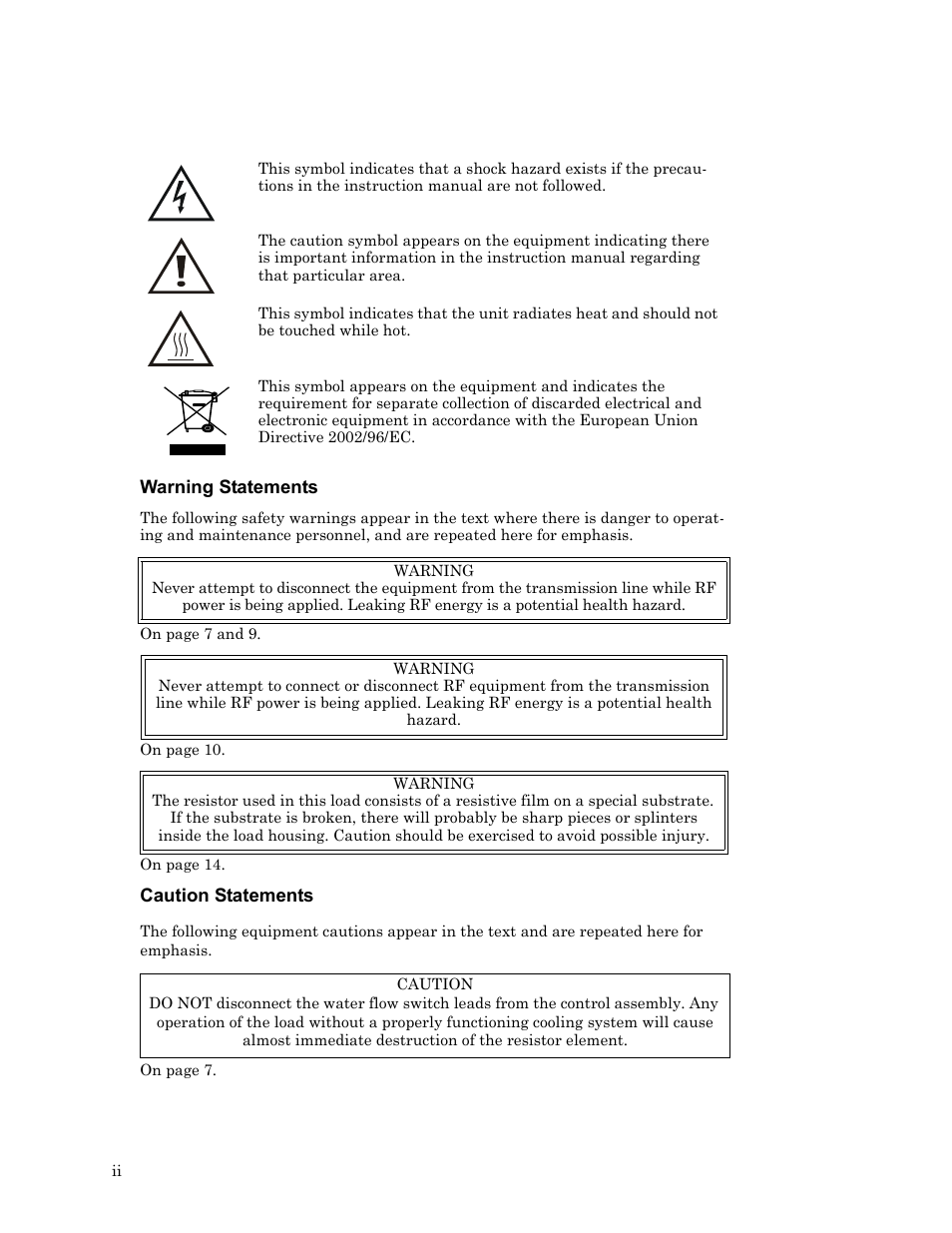 Warning statements, Caution statements | Bird Technologies 8750 Series User Manual | Page 4 / 32