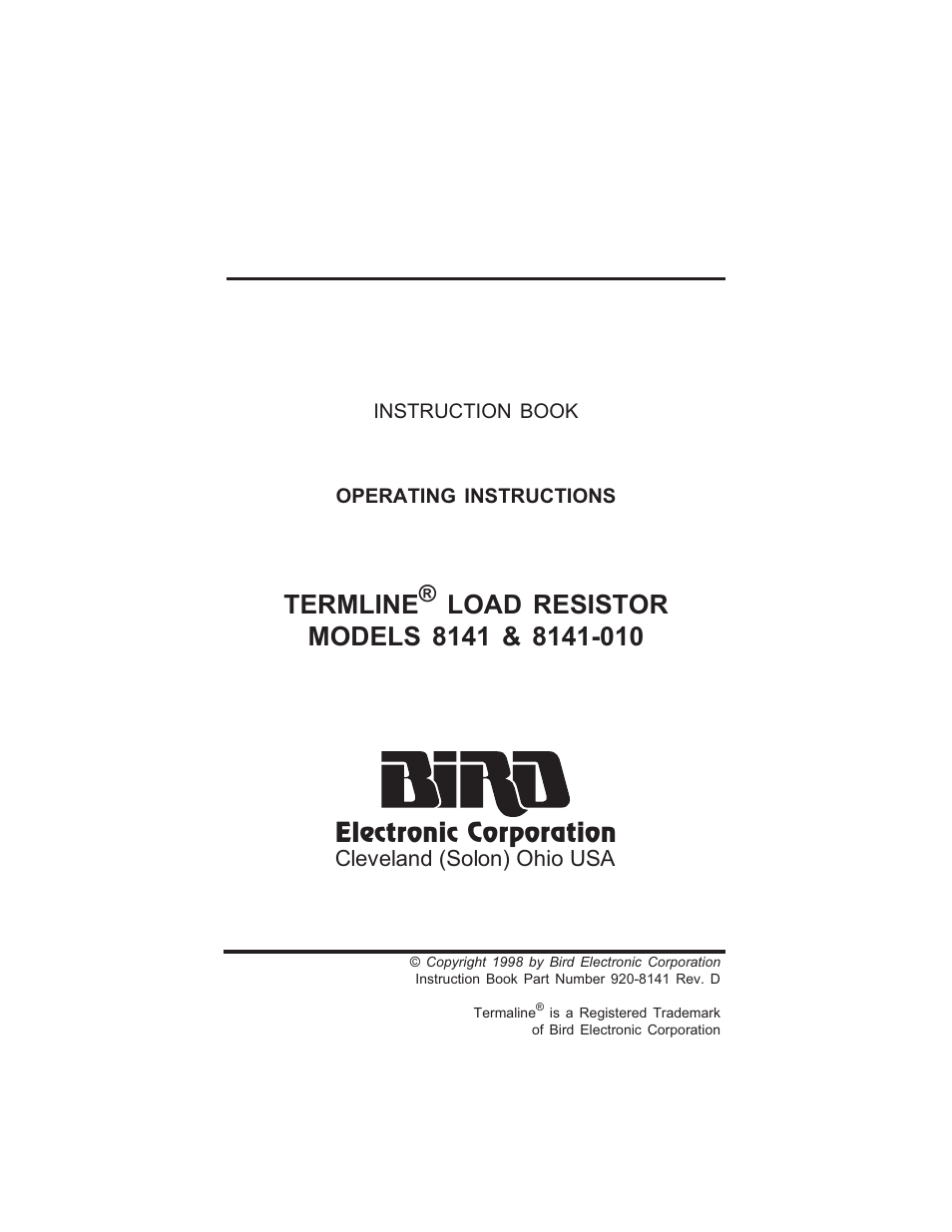 Bird Technologies 8141 User Manual | 26 pages