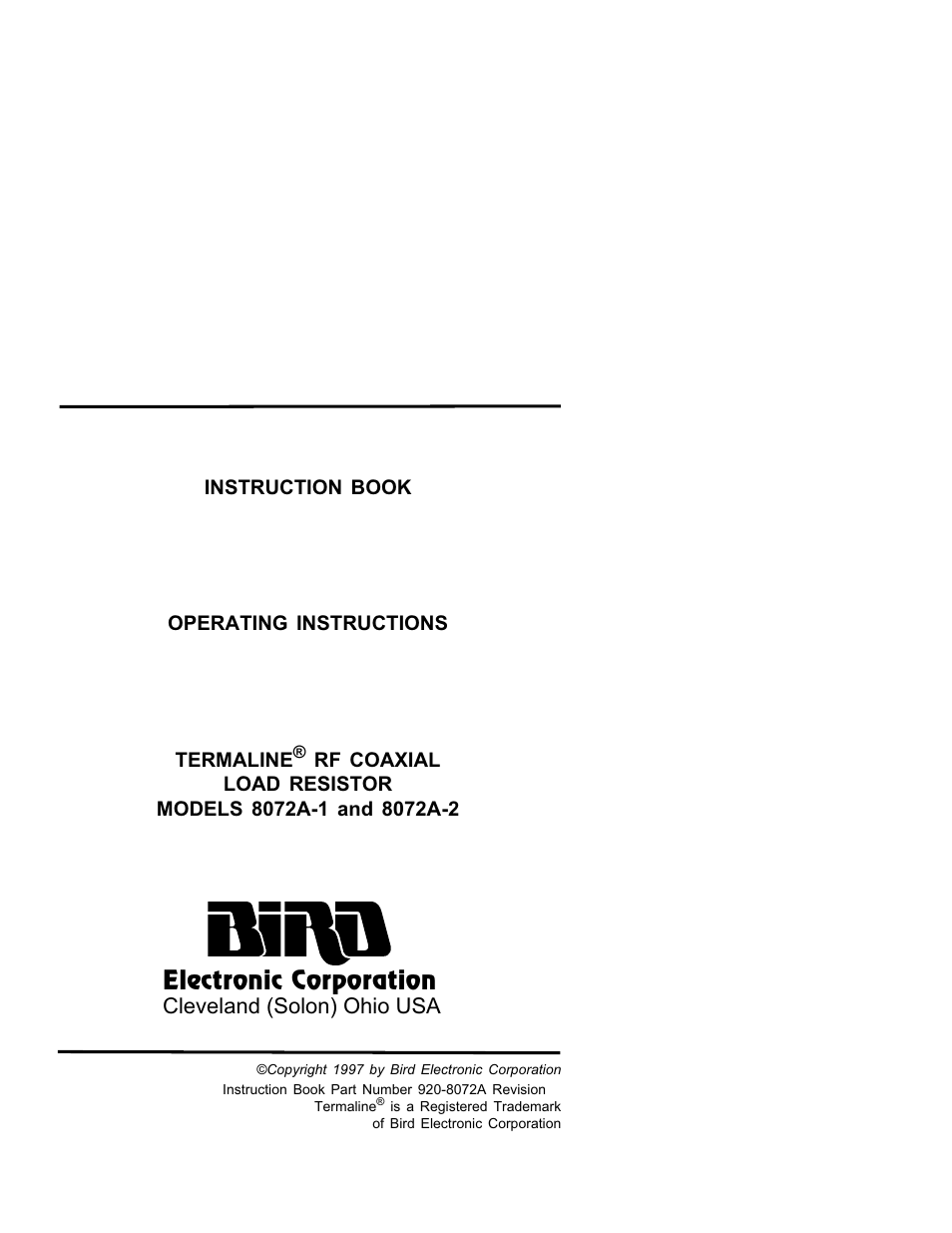 Bird Technologies 8072A Series User Manual | 14 pages