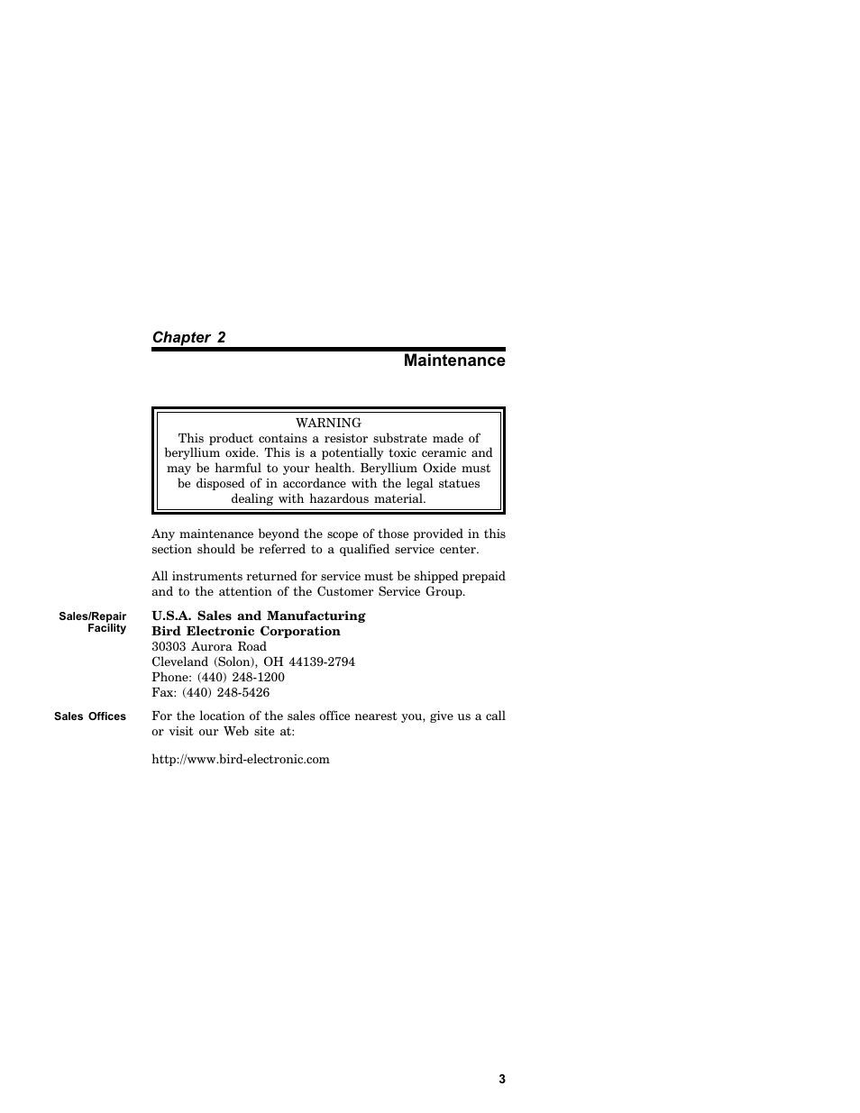 Maintenance | Bird Technologies 8072A Series User Manual | Page 11 / 14