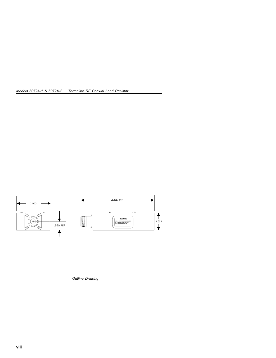 Viii, Outline drawing | Bird Technologies 8072A Series User Manual | Page 8 / 14