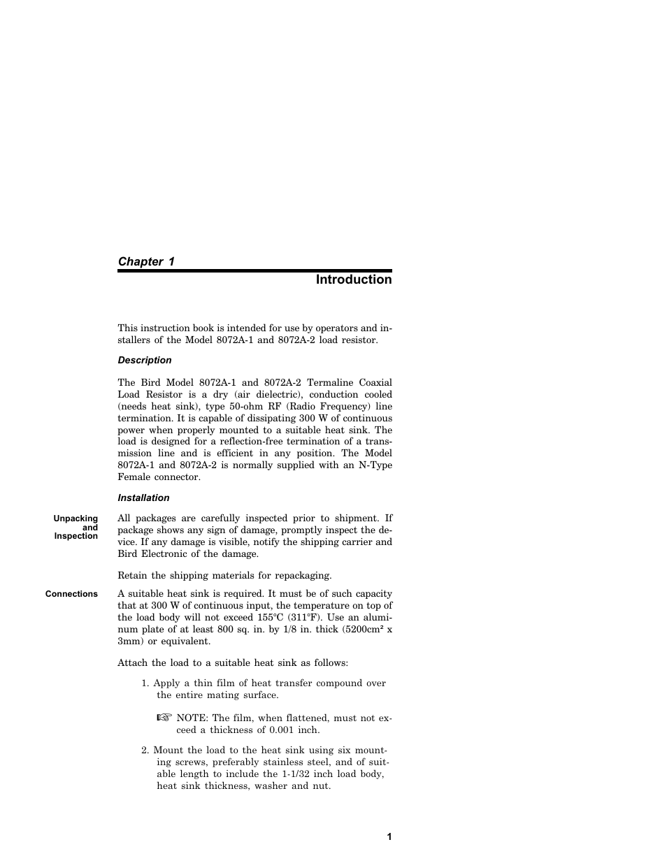 Introduction | Bird Technologies 8072A Series User Manual | Page 9 / 14