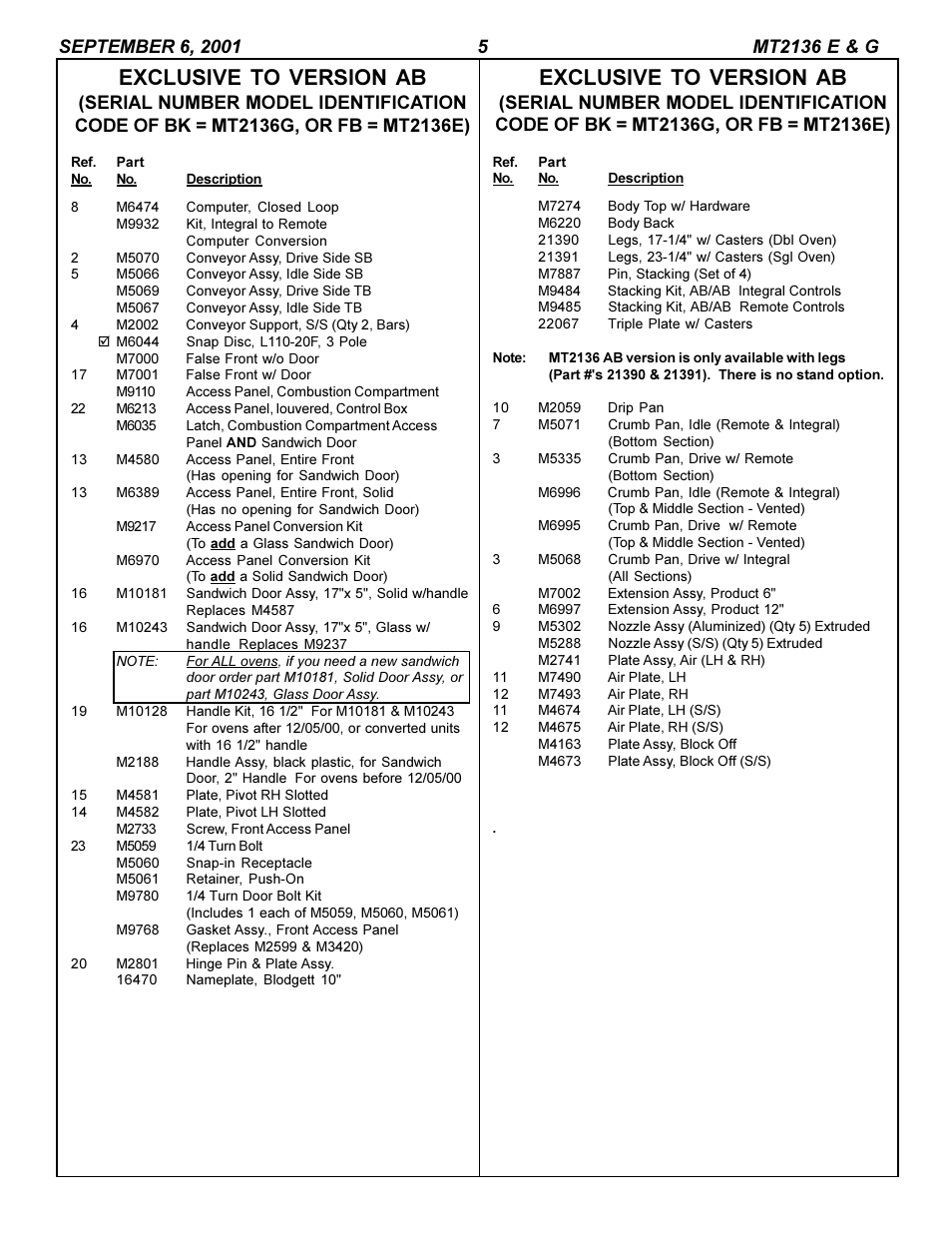 Exclusive to version ab | Blodgett MT2136 G User Manual | Page 5 / 8