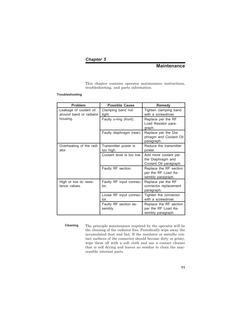 Maintenance | Bird Technologies 8201 User Manual | Page 21 / 27