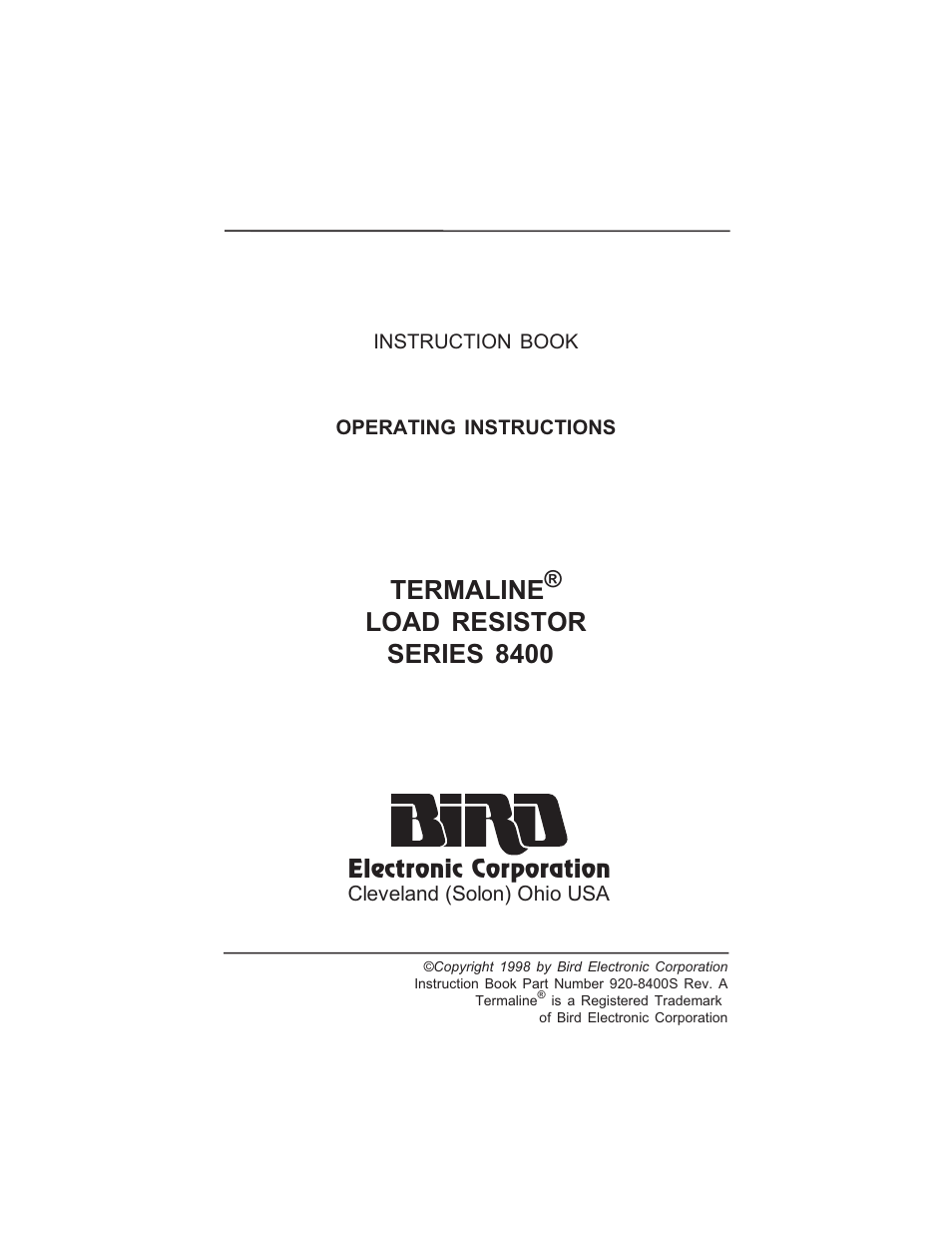 Bird Technologies 8401 User Manual | 27 pages