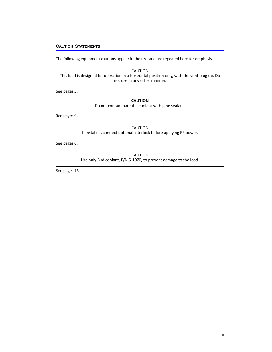 Caution statements | Bird Technologies 8860 Series User Manual | Page 5 / 30