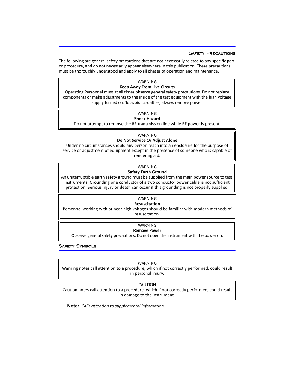 Safety precautions, Safety symbols | Bird Technologies 8890-320 Series User Manual | Page 3 / 36