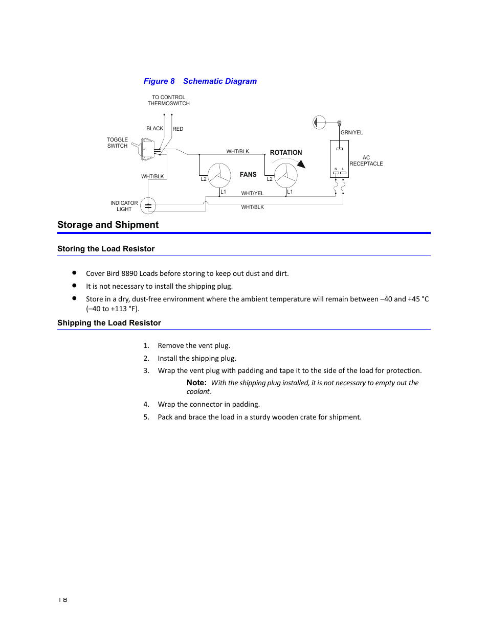 Figure 8 schematic diagram, Storage and shipment, Storing the load resistor | Shipping the load resistor | Bird Technologies 8890-320 Series User Manual | Page 30 / 36
