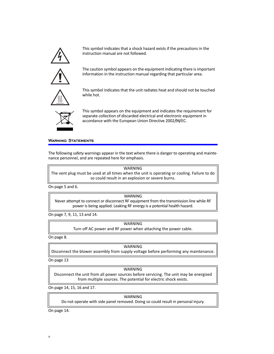 Warning statements | Bird Technologies 8890-320 Series User Manual | Page 4 / 36