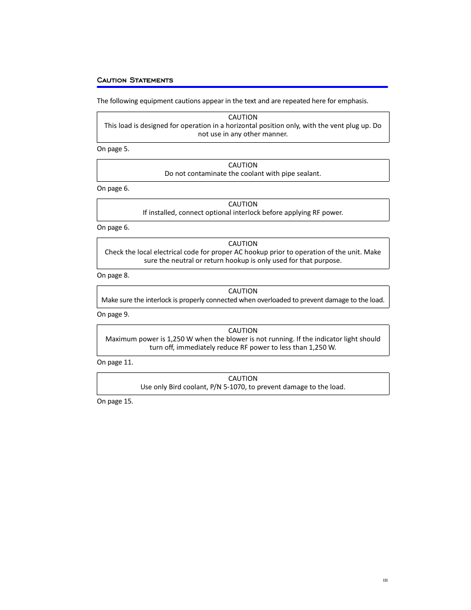 Caution statements | Bird Technologies 8890-320 Series User Manual | Page 5 / 36