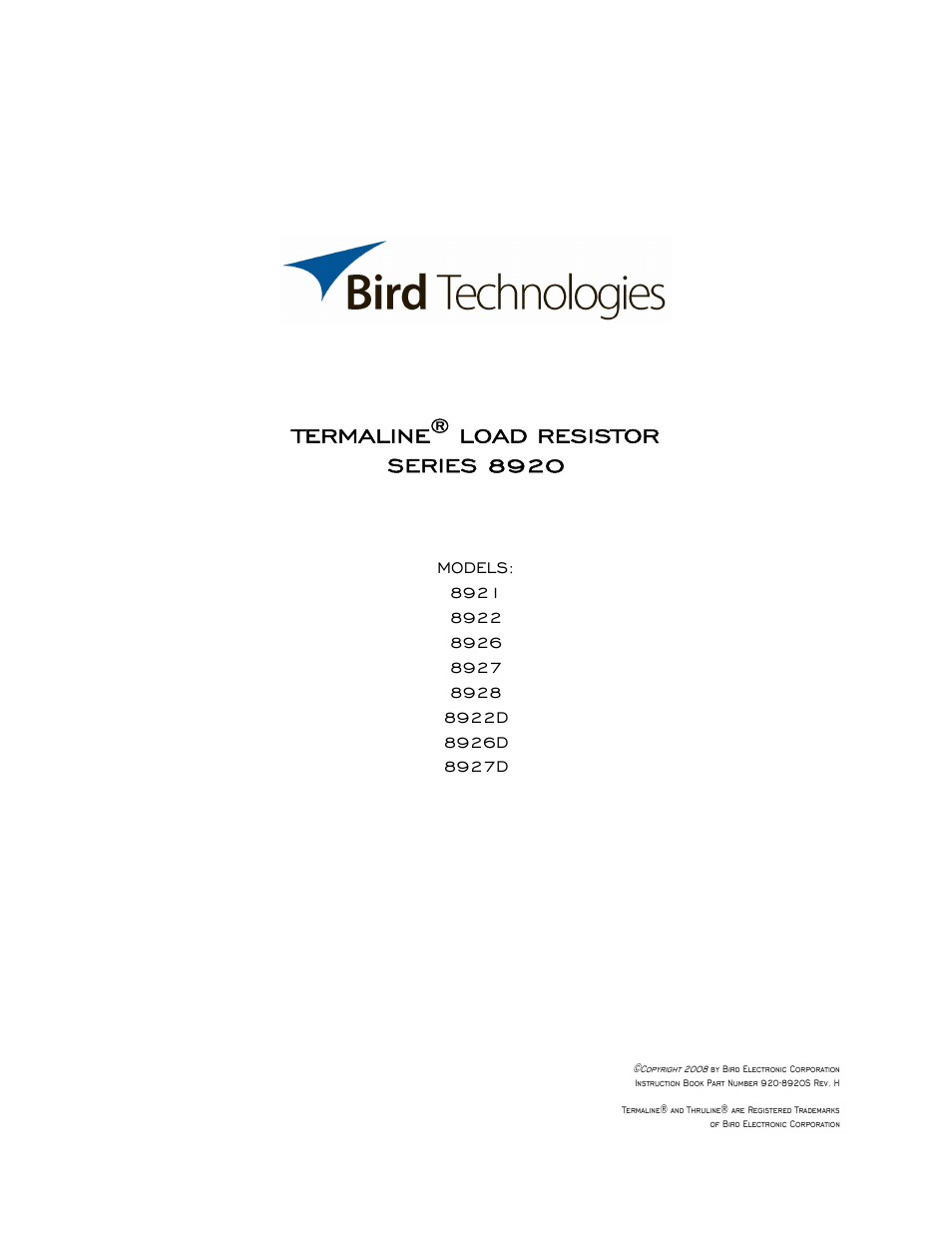 Bird Technologies 8920 Series User Manual | 30 pages