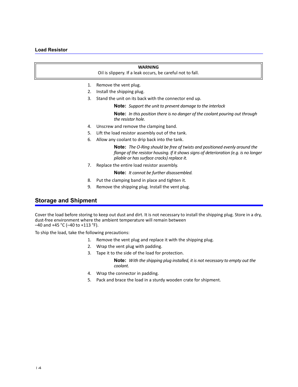 Load resistor, Storage and shipment | Bird Technologies 8920 Series User Manual | Page 24 / 30