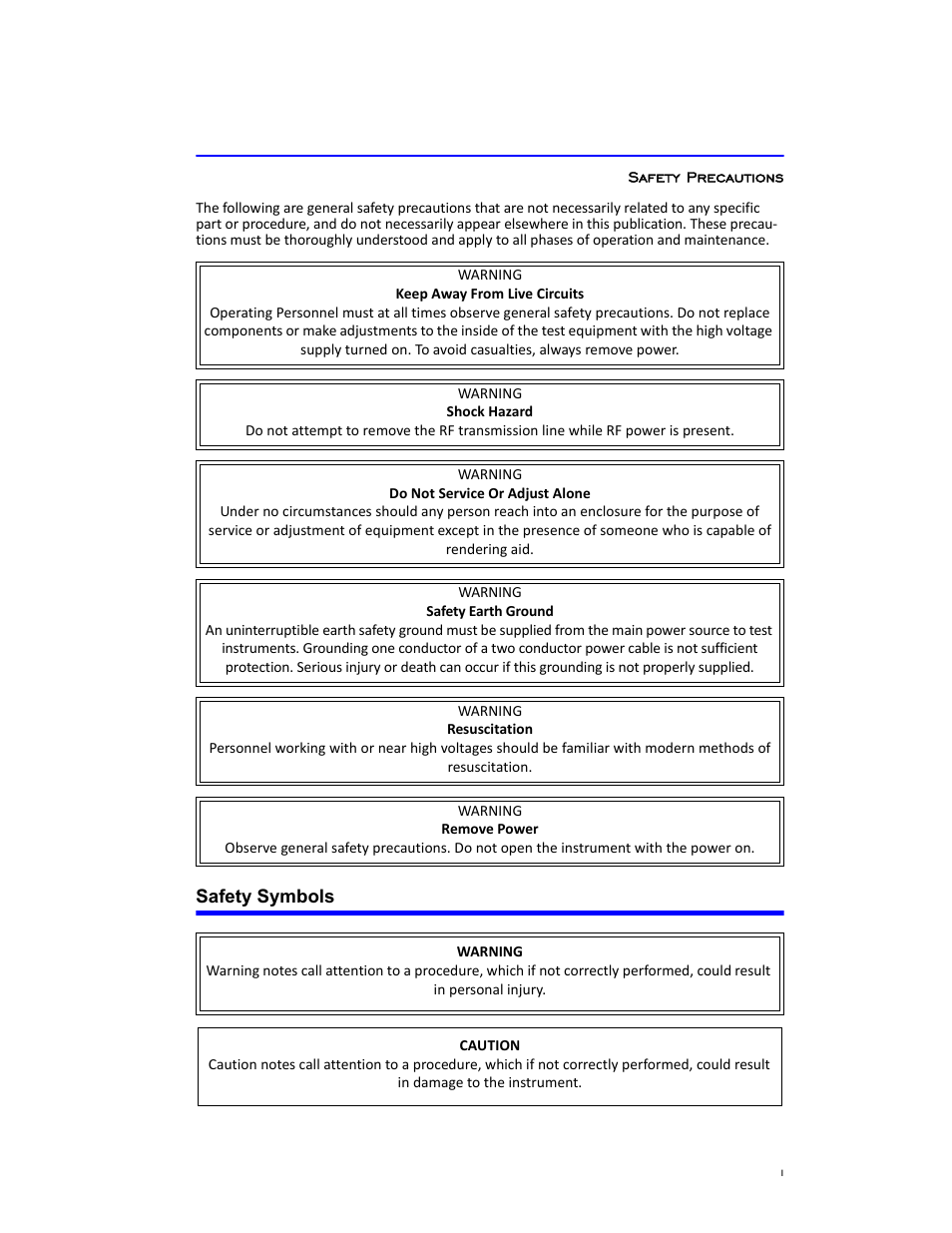Safety precautions, Safety symbols | Bird Technologies 8920 Series User Manual | Page 3 / 30
