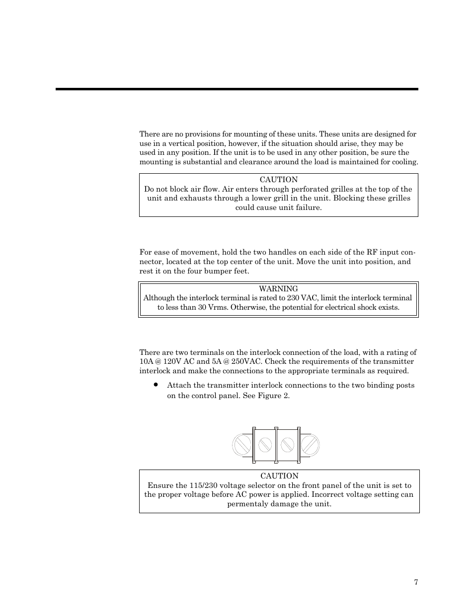 Chapter 3 installation, Location mounting, Placement | Interlock connections, Figure 2 interlock terminal, Ges 7 and, Location mounting placement interlock connections | Bird Technologies 8578B150 Series User Manual | Page 19 / 33