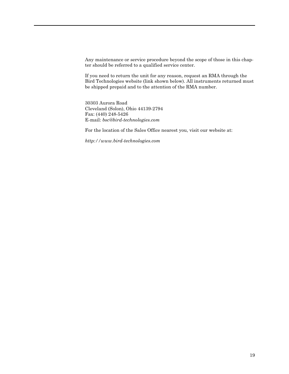 Customer service | Bird Technologies 8578B150 Series User Manual | Page 31 / 33