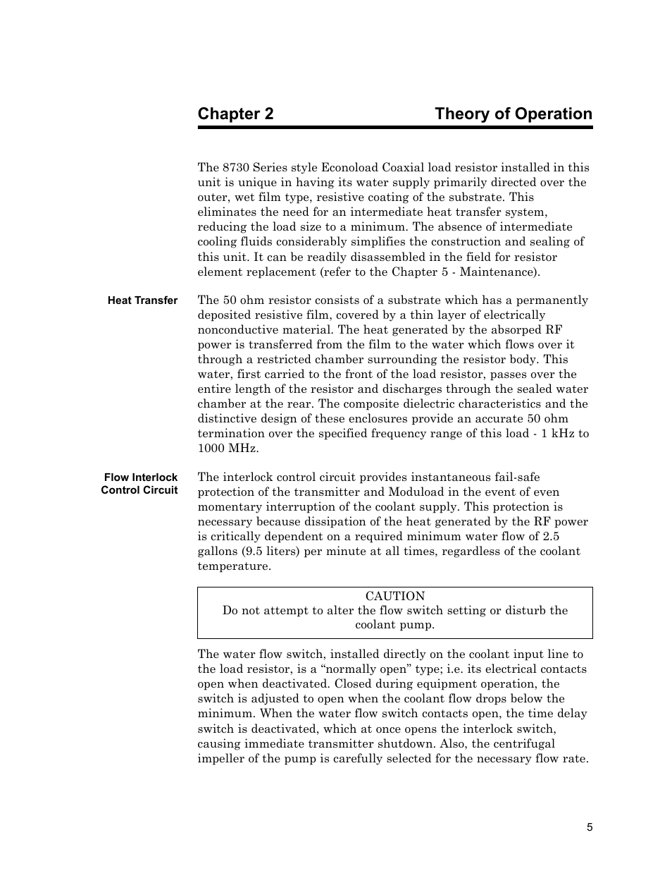 Chapter 2 theory of operation, Heat transfer, Flow interlock control circuit | Chapter 2, Theory of operation, Heat transfer flow interlock control circuit | Bird Technologies 8630B Series User Manual | Page 21 / 62