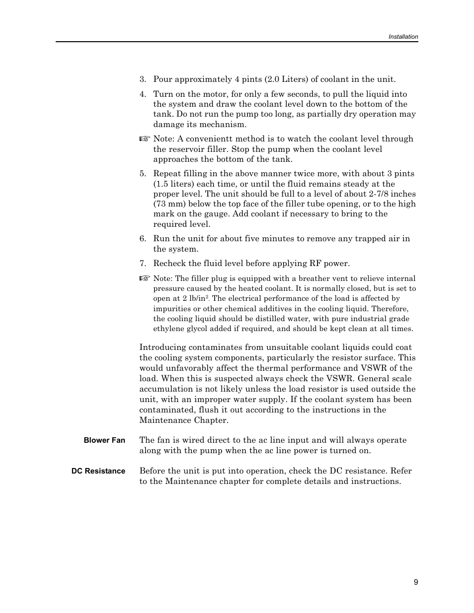 Blower fan, Dc resistance, Blower fan dc resistance | Bird Technologies 8630B Series User Manual | Page 25 / 62