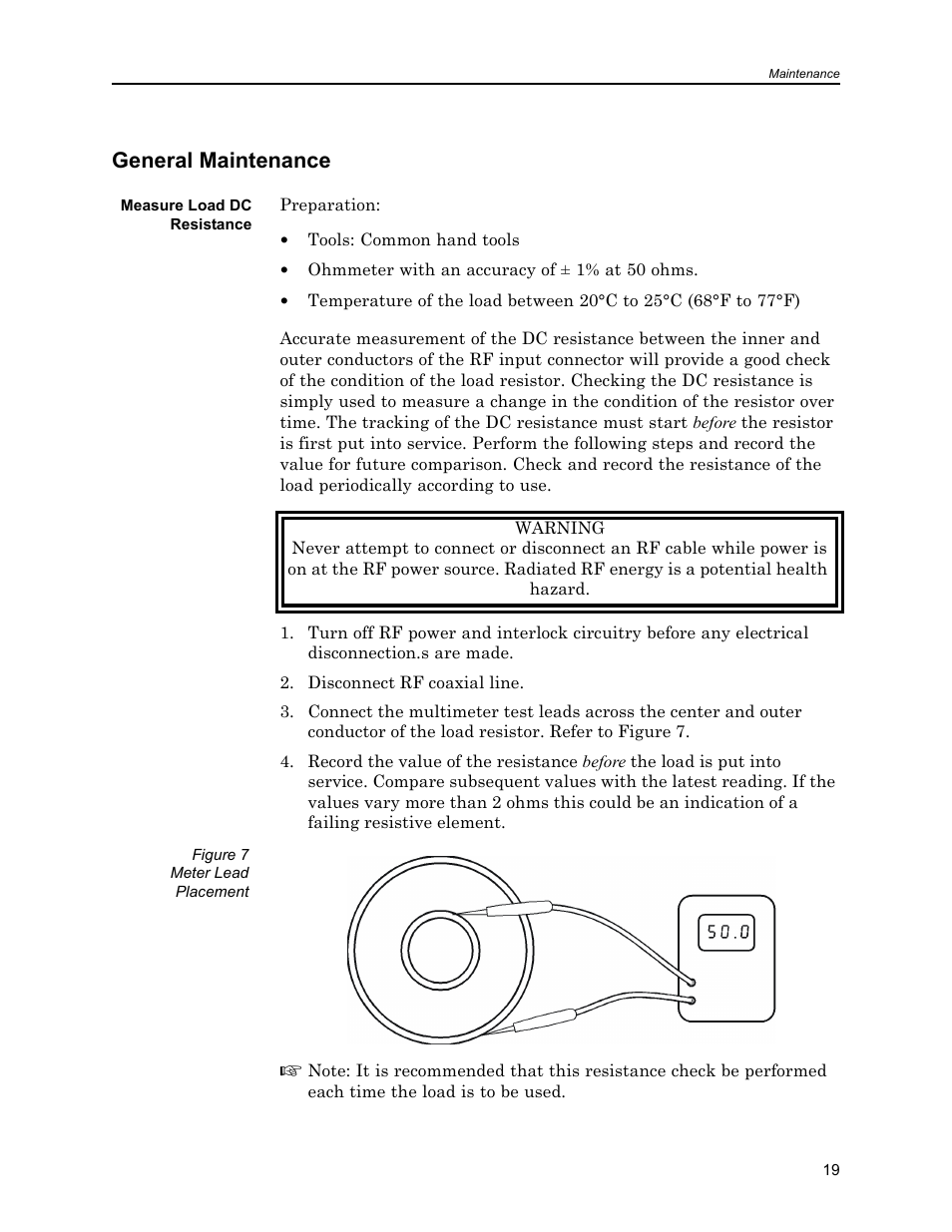 General maintenance, Measure load dc resistance | Bird Technologies 8630B Series User Manual | Page 35 / 62