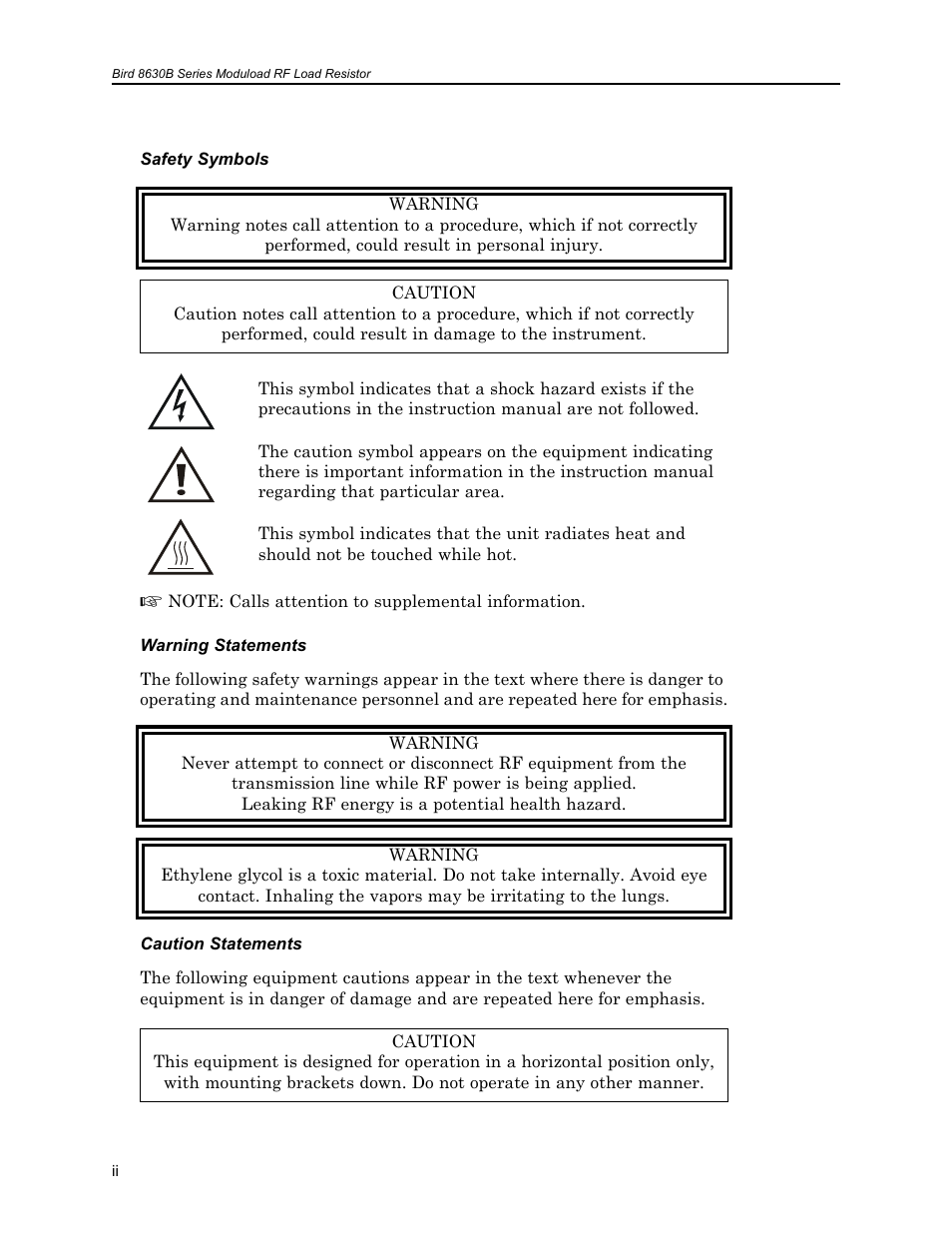 Bird Technologies 8630B Series User Manual | Page 4 / 62