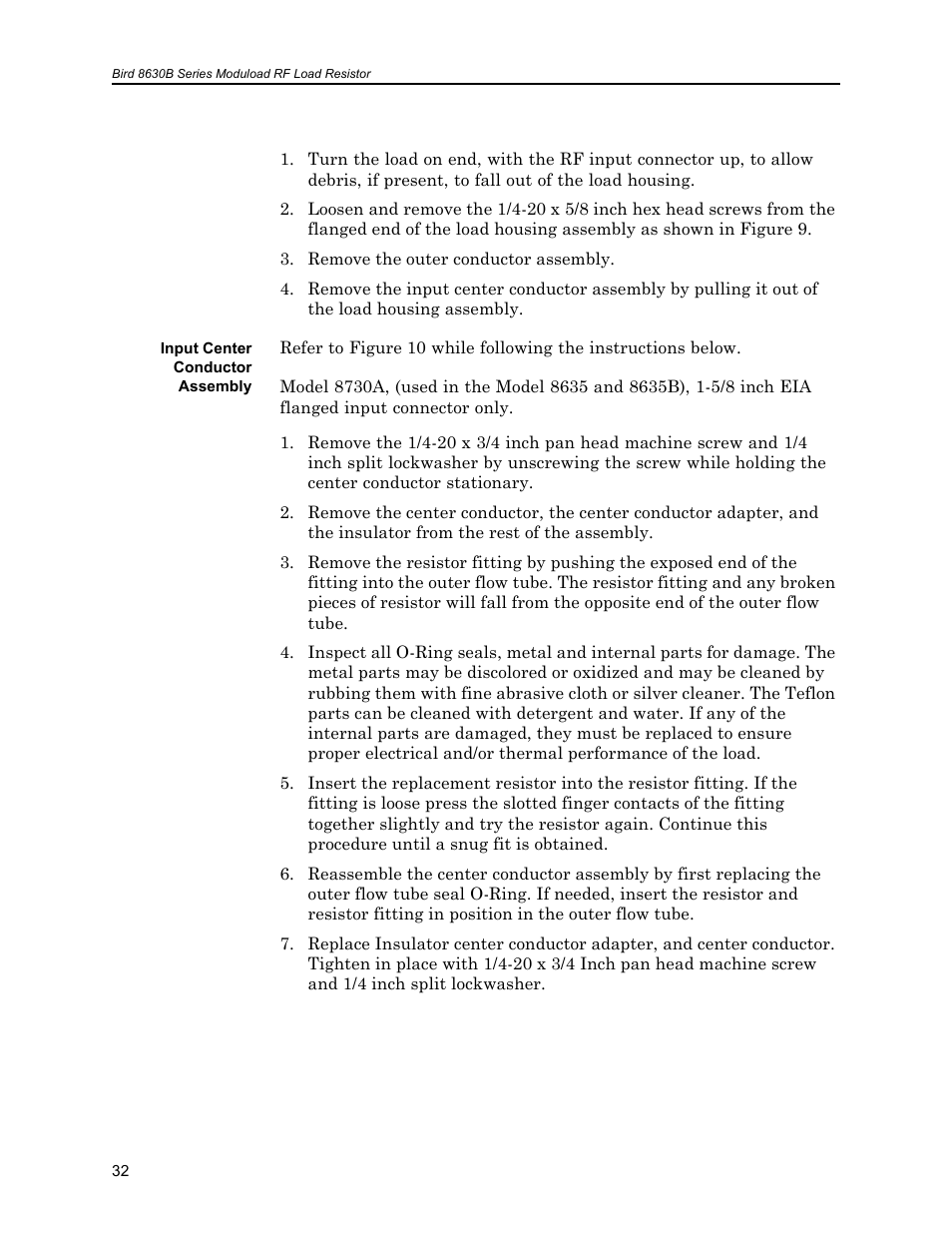 Input center conductor assembly | Bird Technologies 8630B Series User Manual | Page 48 / 62