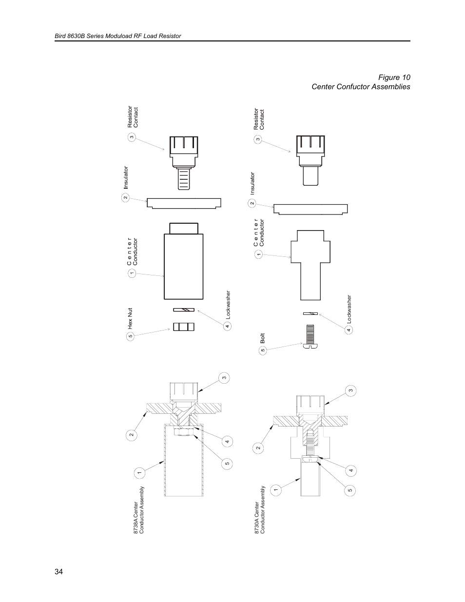 34 figure 10 center confuctor assemblies | Bird Technologies 8630B Series User Manual | Page 50 / 62