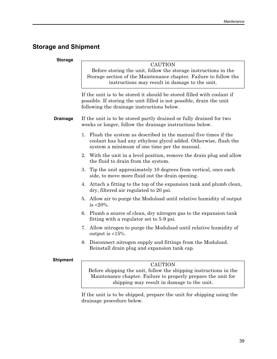 Storage and shipment, Storage, Drainage | Shipment, Storage drainage shipment | Bird Technologies 8630B Series User Manual | Page 55 / 62