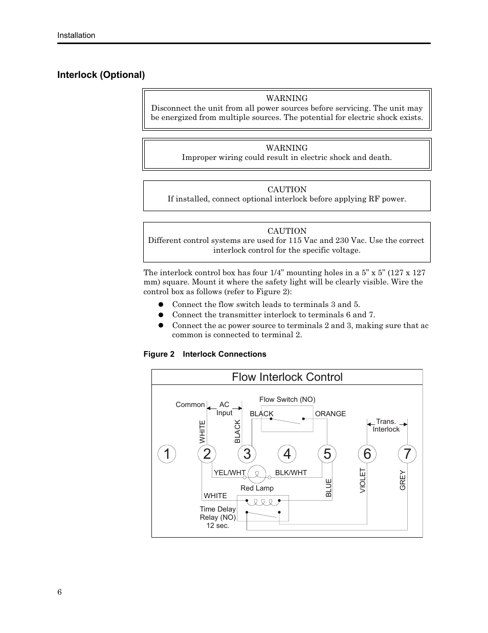 Interlock (optional), Figure 2 interlock connections, Flow interlock control | Bird Technologies 8730 Series User Manual | Page 18 / 34