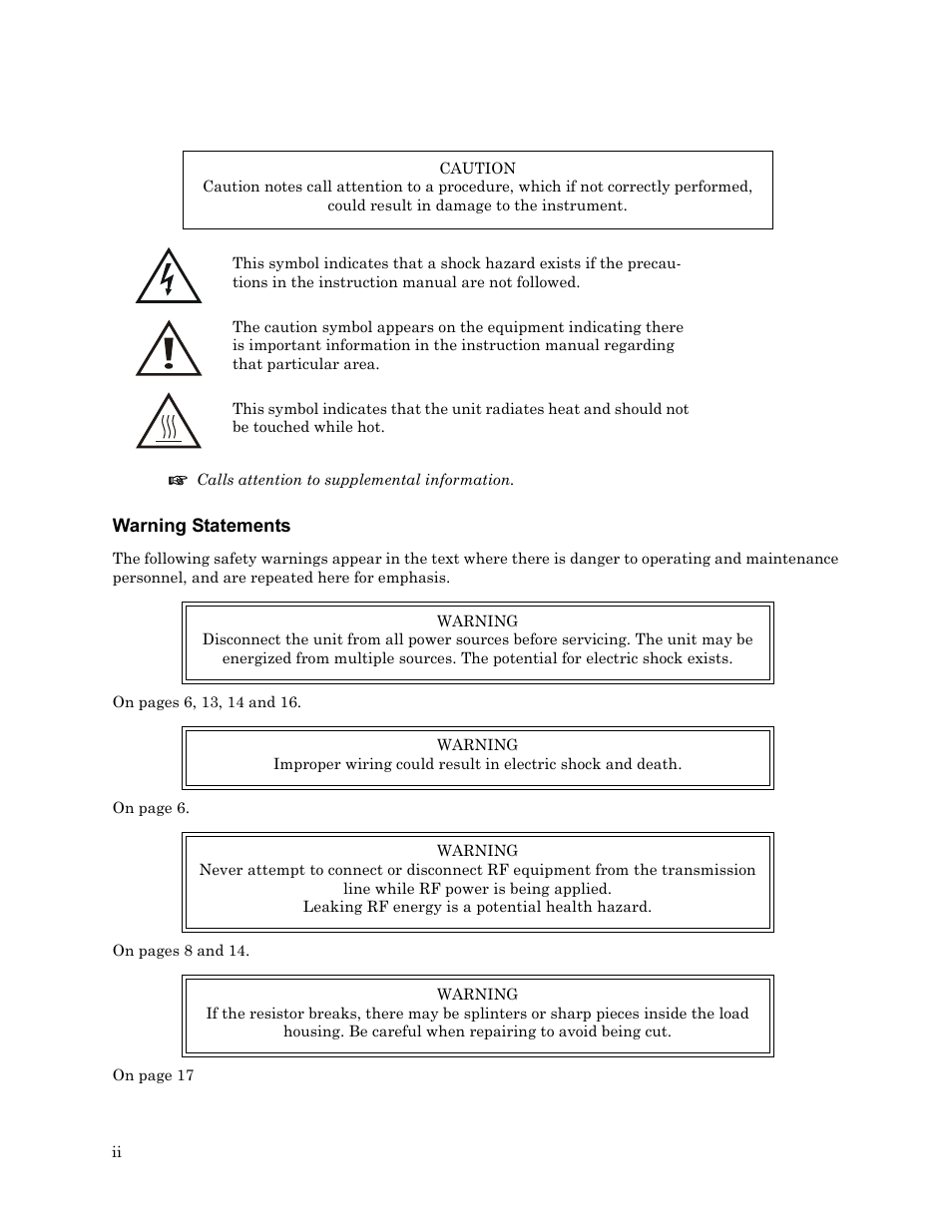 Warning statements | Bird Technologies 8730 Series User Manual | Page 4 / 34