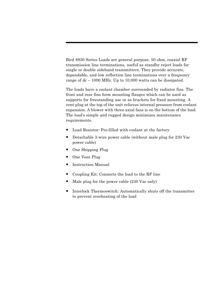 Chapter 1 introduction, Items supplied, Items required but not supplied | Optional accessories, Chapter 1 – introduction, Introduction | Bird Technologies 8930 Series User Manual | Page 11 / 37