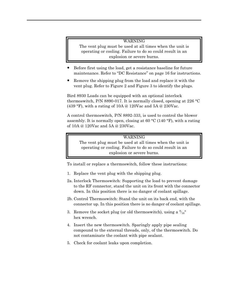 Setup, Thermoswitch | Bird Technologies 8930 Series User Manual | Page 16 / 37