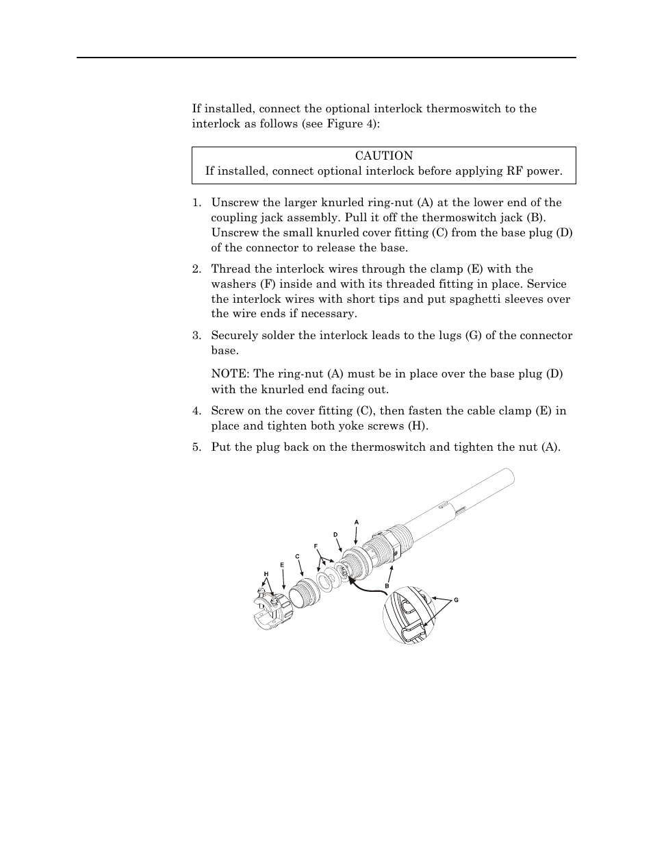 Interlock connection, Figure 4 thermoswitch assembly | Bird Technologies 8930 Series User Manual | Page 17 / 37