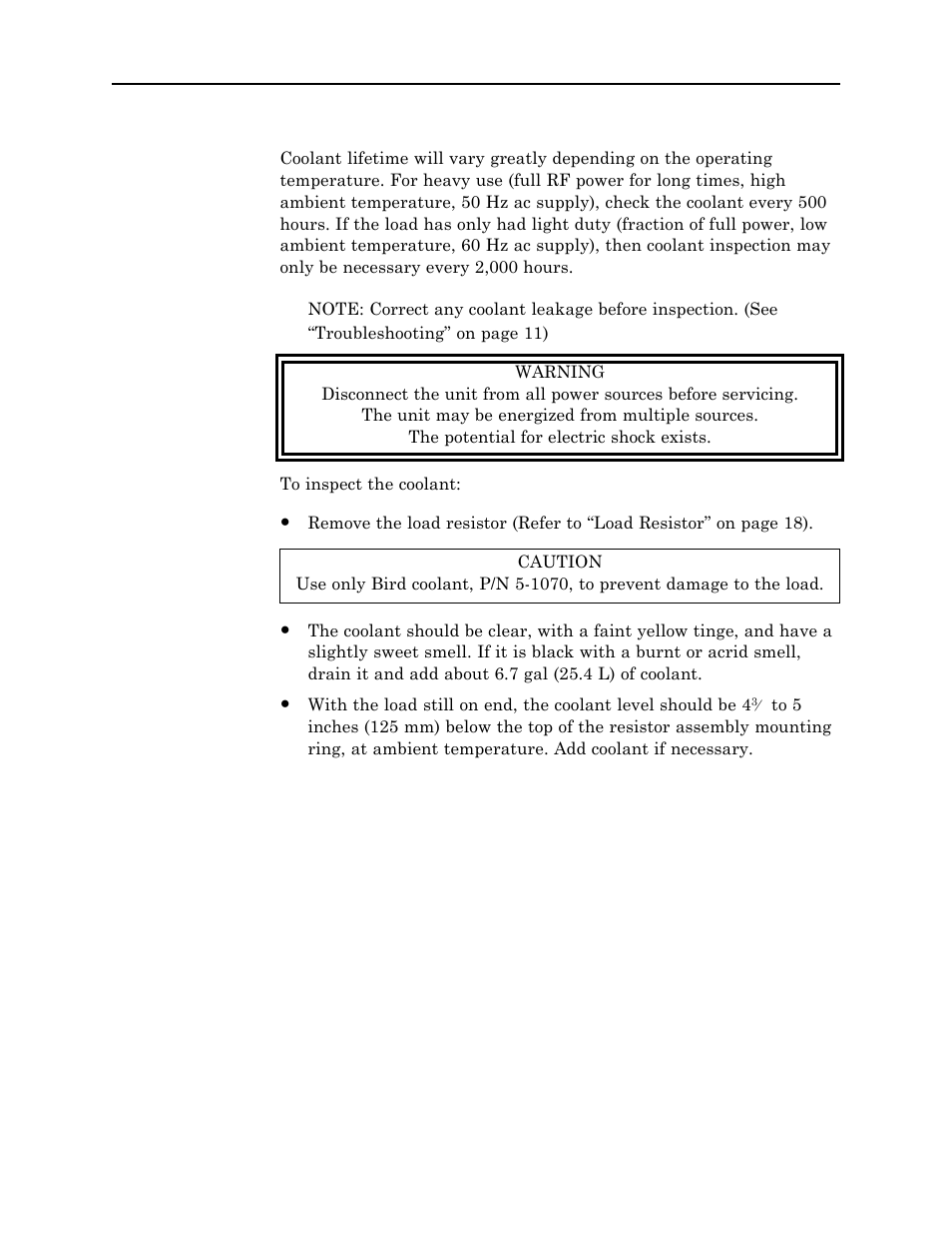 Coolant | Bird Technologies 8930 Series User Manual | Page 27 / 37