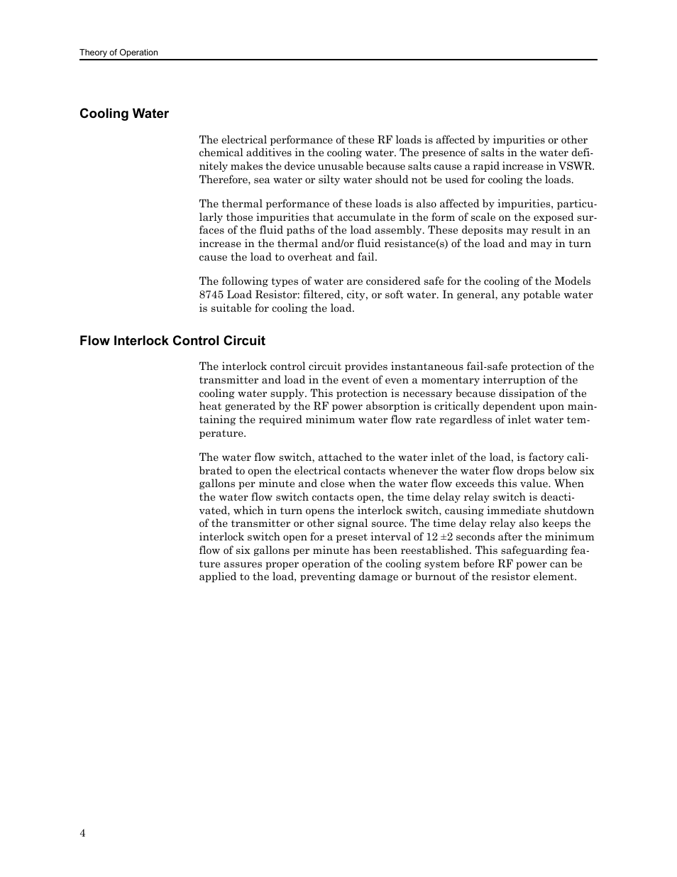 Cooling water, Flow interlock control circuit, Cooling water flow interlock control circuit | Bird Technologies 8740 Series User Manual | Page 14 / 32